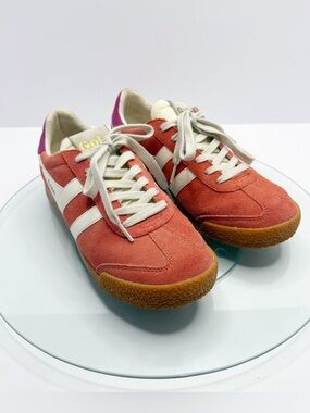 Gola Elan Sneakers Coral Pink Suede Leather Gum Sole Retro Bold Women’s 7.5